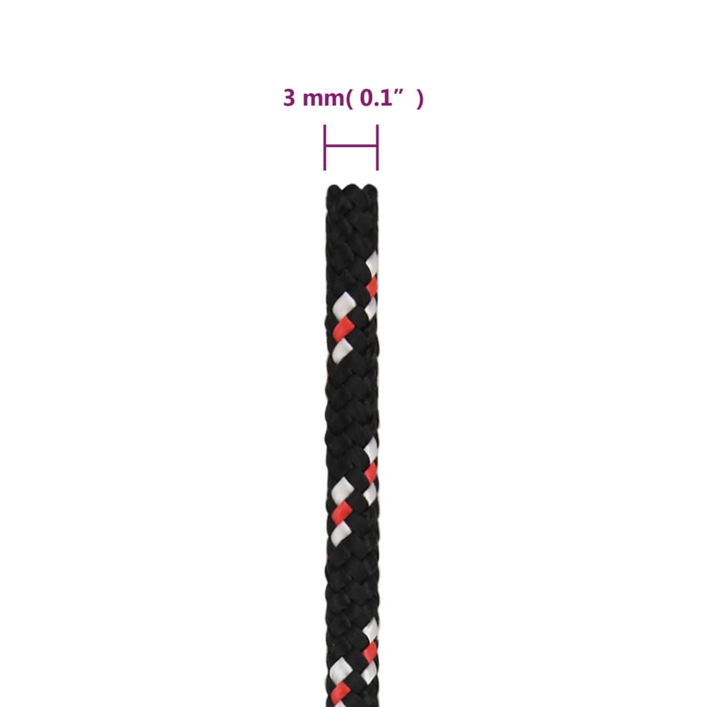 vidaXL Valties virvė, juodos spalvos, 3mm, 25m, polipropilenas