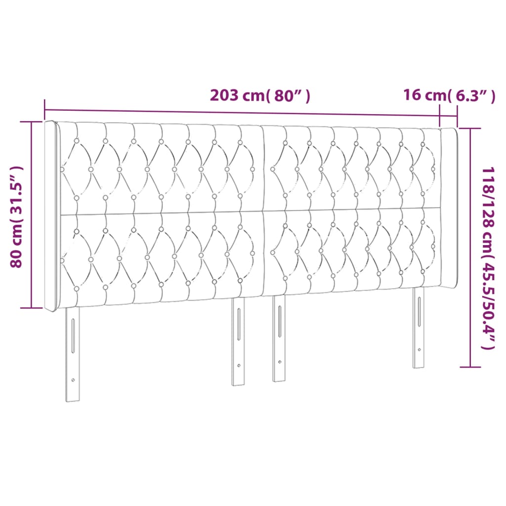 vidaXL Galvūgalis su LED, tamsiai pilkas, 203x16x118/128cm, audinys