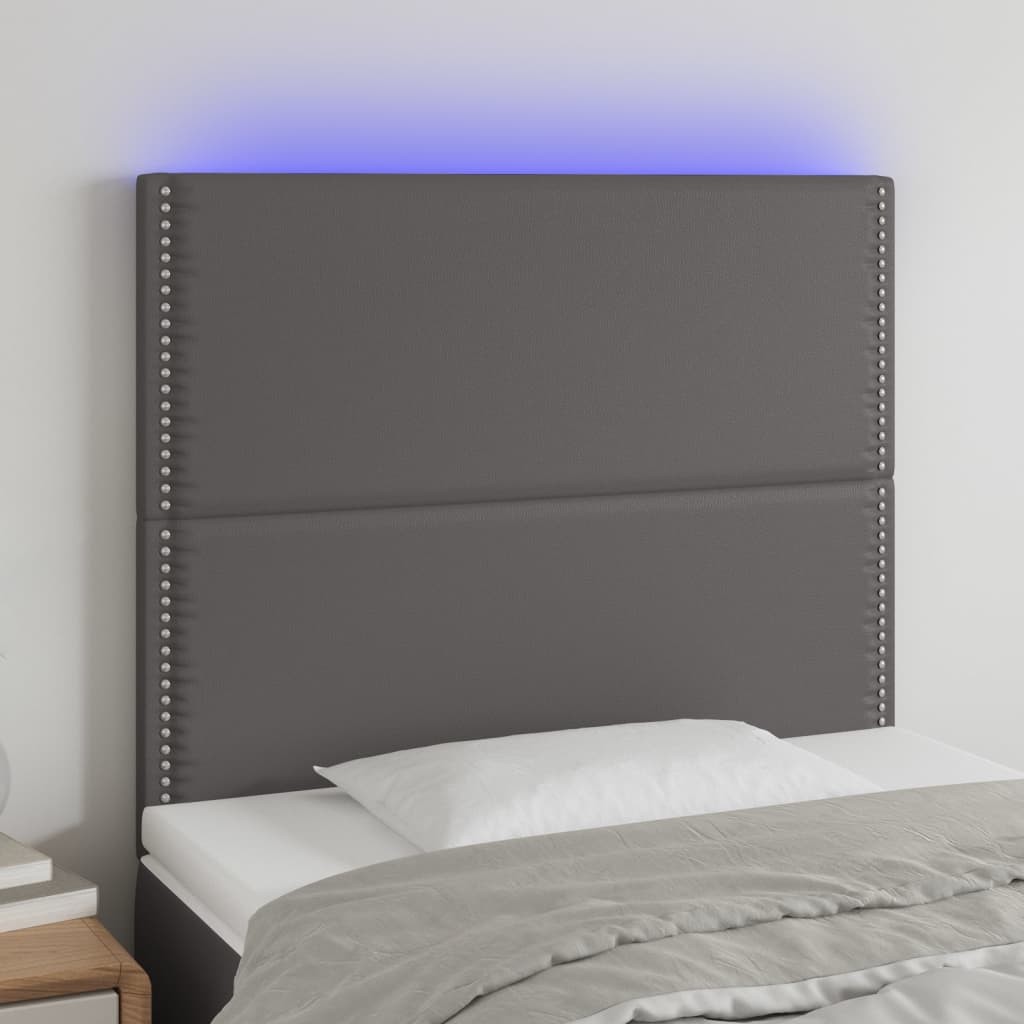 vidaXL Galvūgalis su LED, pilkas, 90x5x118/128cm, dirbtinė oda