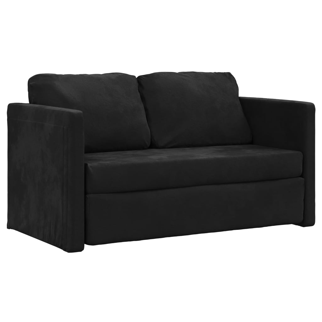 vidaXL Grindų sofa-lova, 2-1, juodos spalvos, 122x204x55cm, aksomas