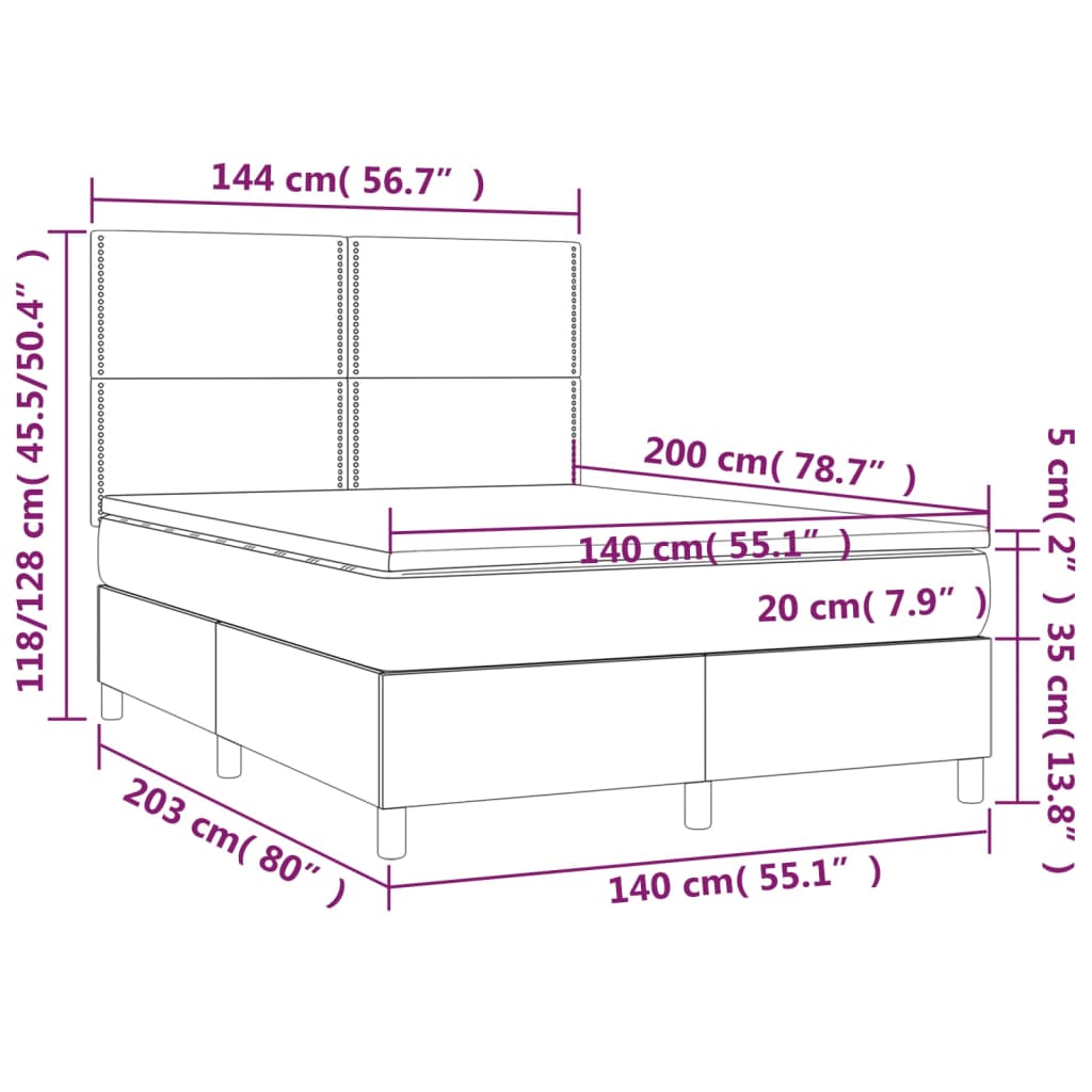 vidaXL Lova su spyruoklėmis/čiužiniu/LED, juoda 140x200cm dirbtinė oda