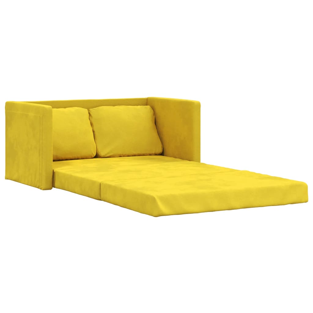 vidaXL Grindų sofa-lova, 2-1, tamsiai geltona, 122x204x55cm, aksomas