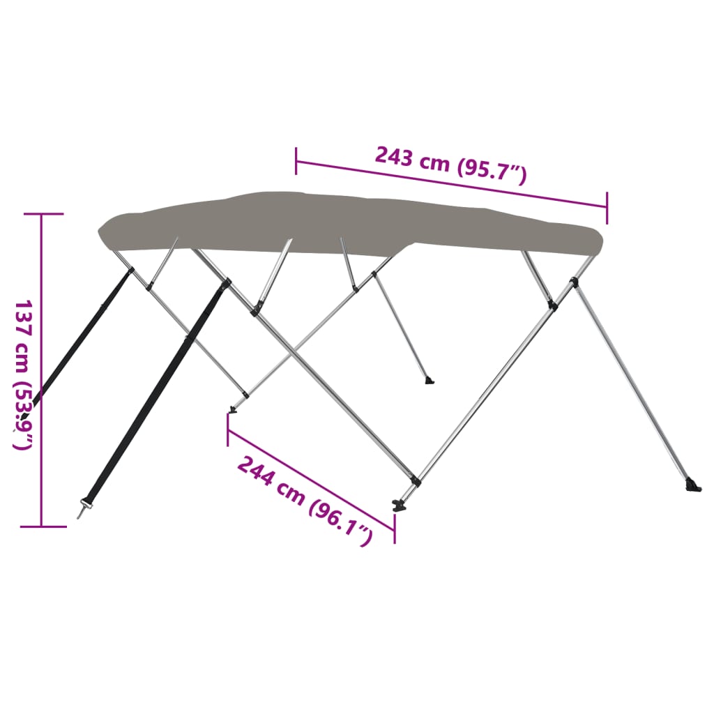 vidaXL Bimini viršaus stogelis, pilkas, 243x244x137cm, 4 lankų rėmas