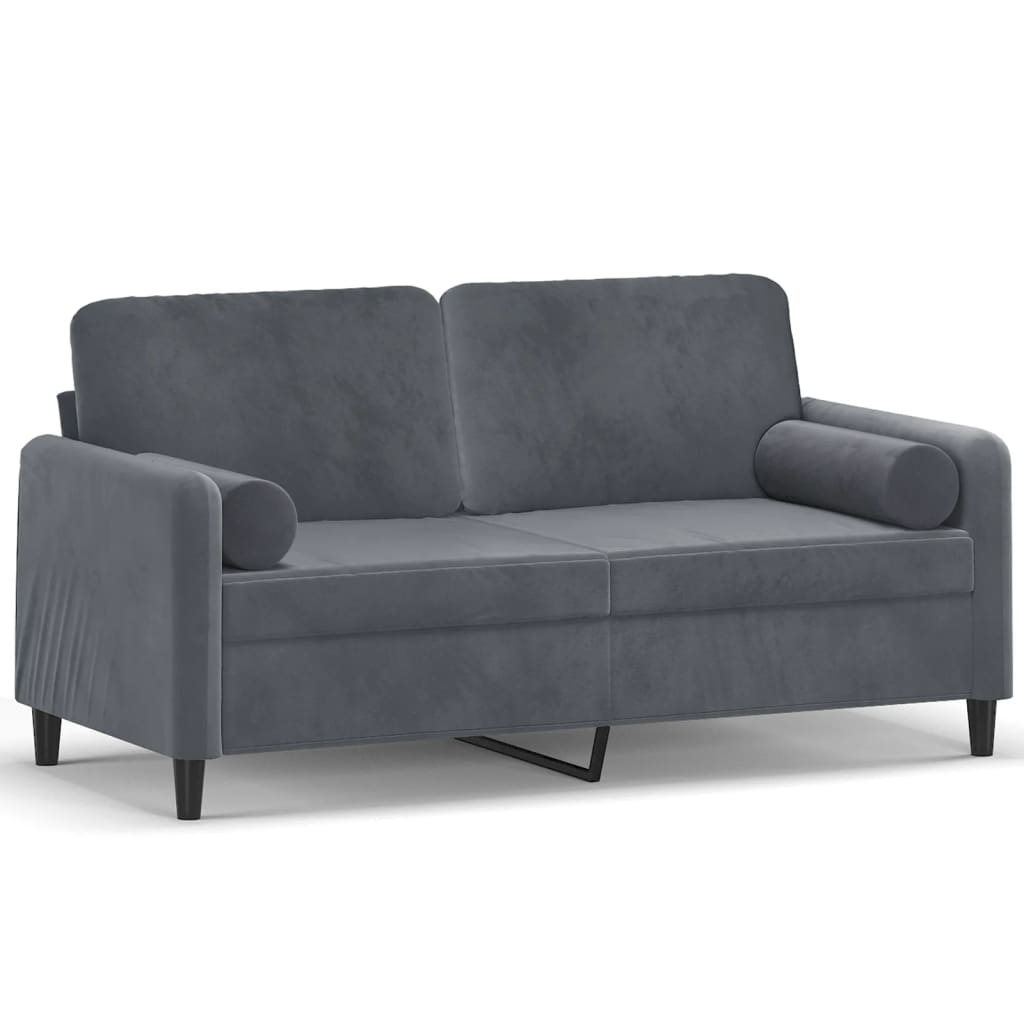 vidaXL Dvivietė sofa su pagalvėlėmis, tamsiai pilka, 140cm, aksomas