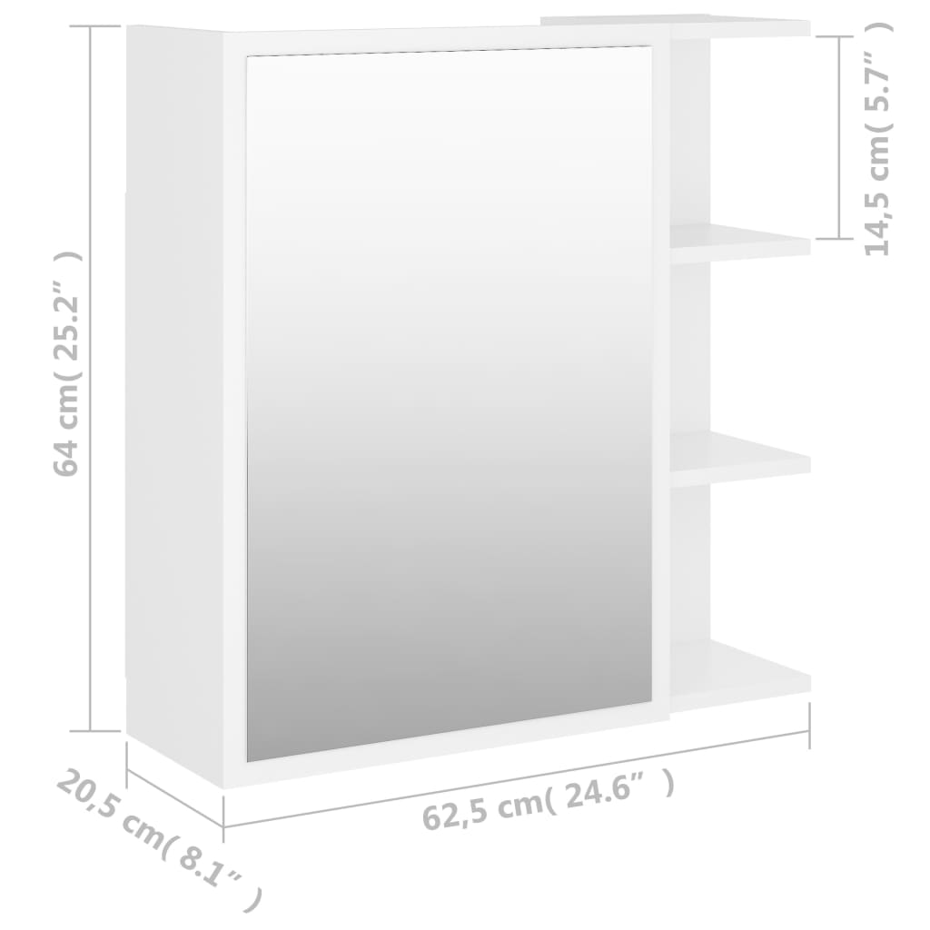 vidaXL Veidrodinė vonios spintelė, balta, 62,5x20,5x64cm, mediena