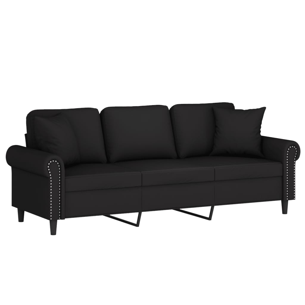 vidaXL Trivietė sofa su pagalvėlėmis, juodos spalvos, 180cm, aksomas