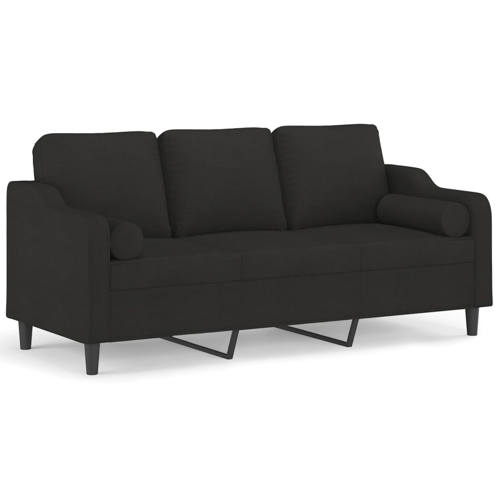 vidaXL Trivietė sofa su pagalvėlėmis, juodos spalvos, 180cm, audinys