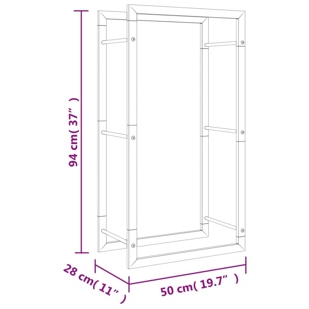 vidaXL Stovas malkoms, 50x28x94 cm, nerūdijantis plienas