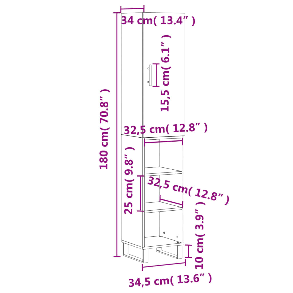 vidaXL Komoda, baltos spalvos, 34,5x34x180cm, apdirbta mediena