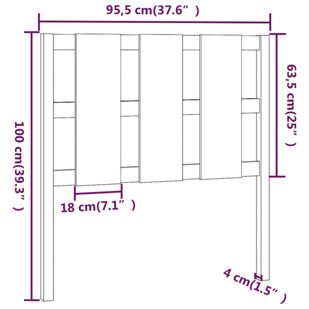 vidaXL Lovos galvūgalis, 95,5x4x100cm, pušies medienos masyvas