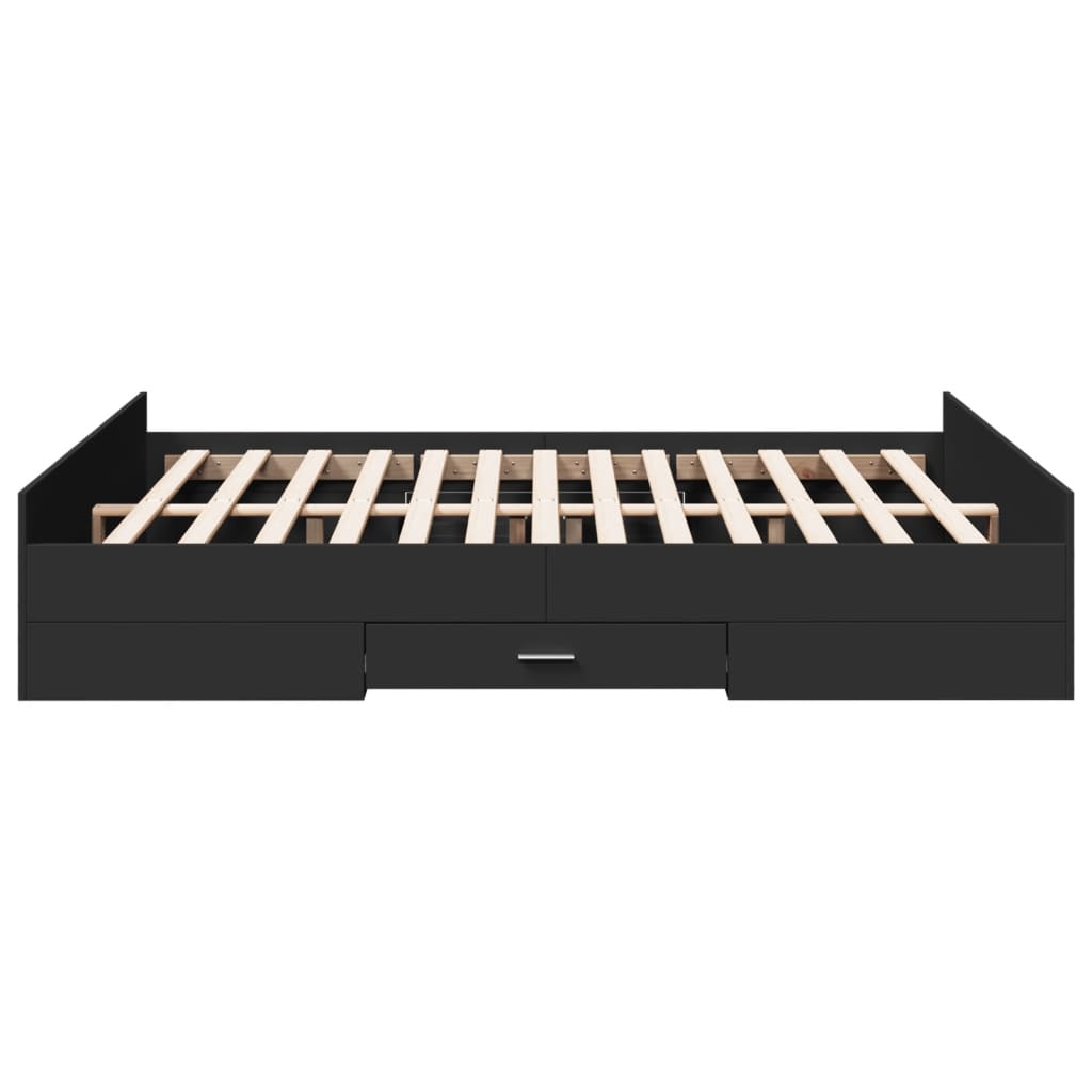 vidaXL Lovos rėmas su stalčiais, juodas, 160x200cm, apdirbta mediena