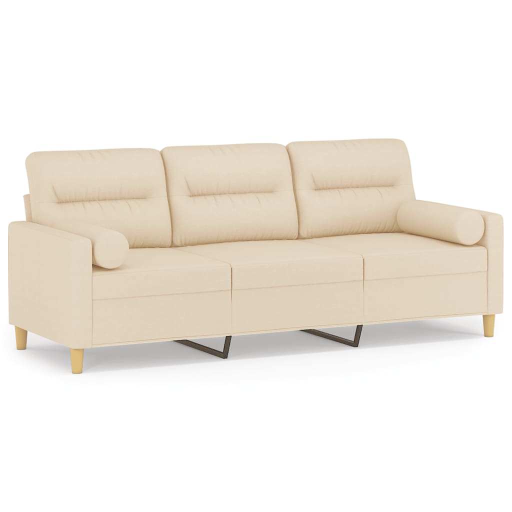 vidaXL Trivietė sofa su pagalvėlėmis, kreminės spalvos, 180cm, audinys