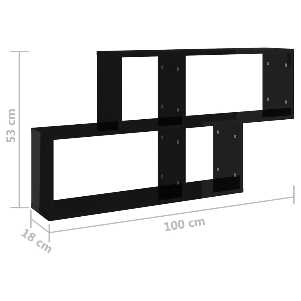 vidaXL Sieninė lentyna, juodos, 100x18x53cm, apdirbta mediena, blizgi