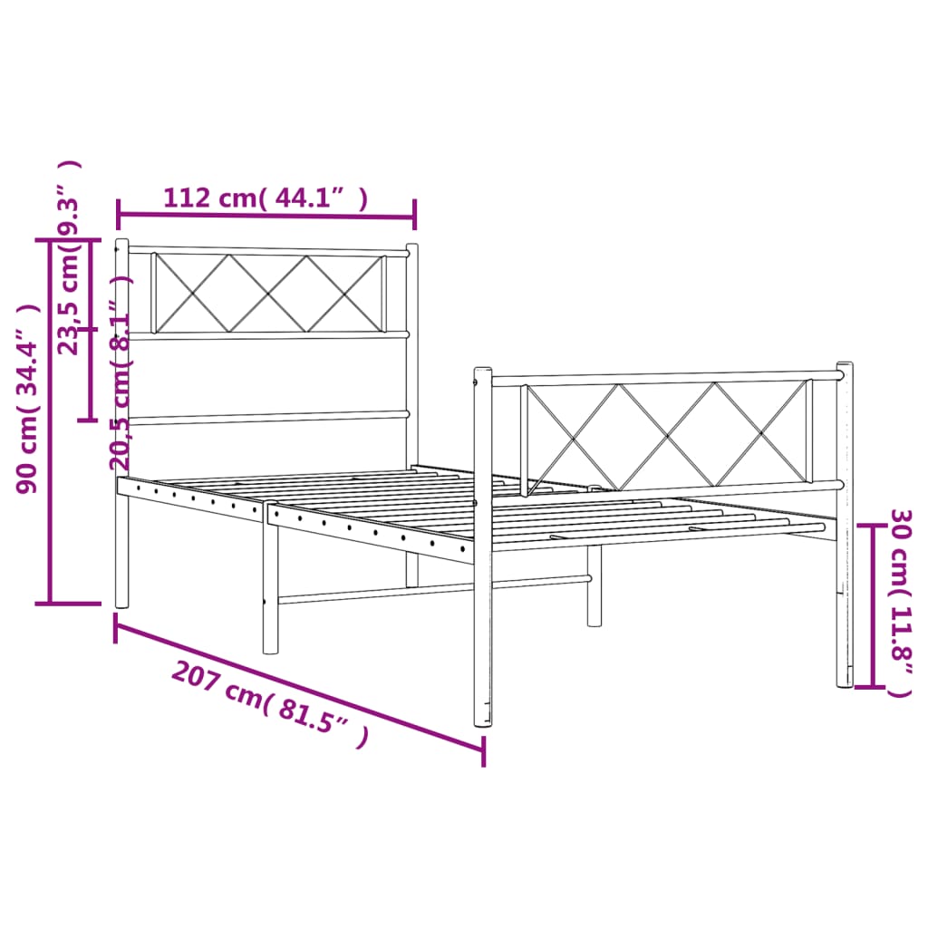 vidaXL Lovos rėmas su galvūgaliu/kojūgaliu, baltas, 107x203cm, metalas