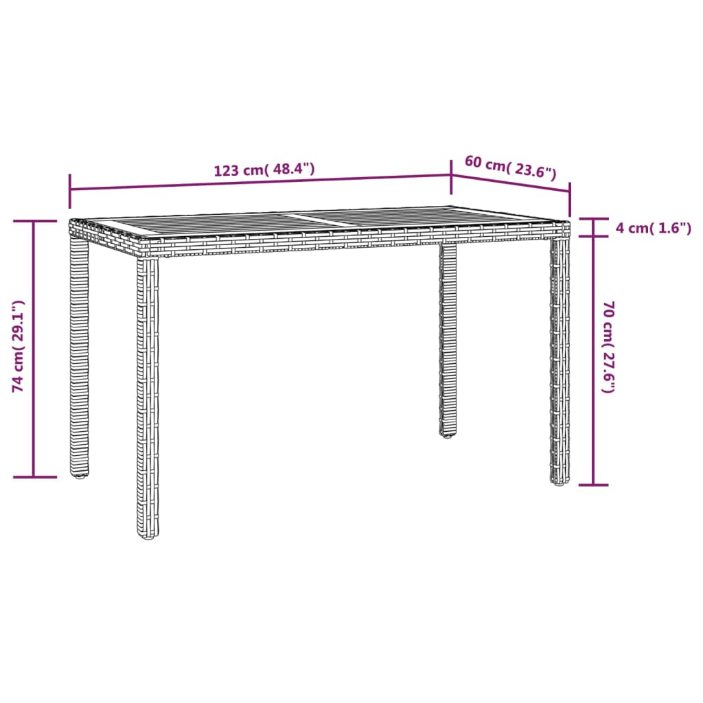 vidaXL Sodo stalas, juodas ir rudas, 123x60x74cm, akacijos masyvas