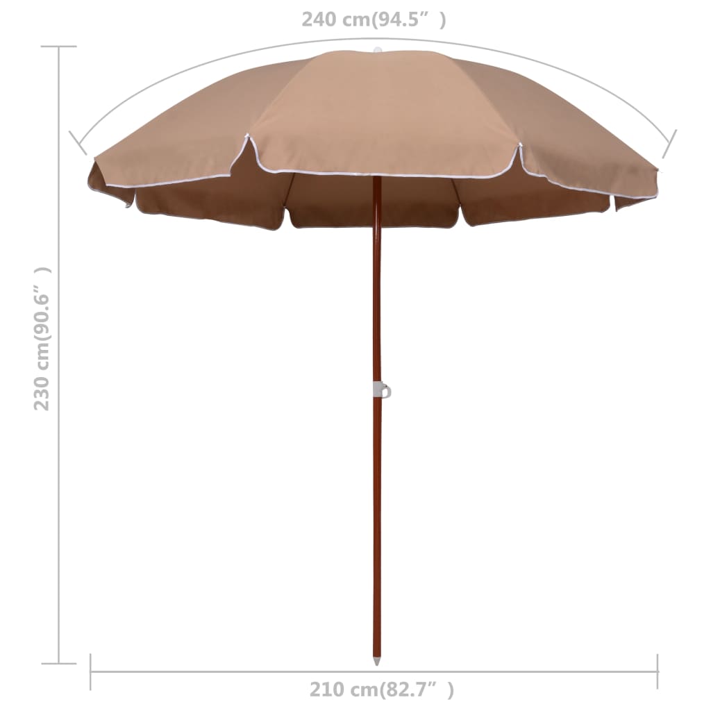 vidaXL Sodo skėtis nuo saulės su plieniniu stulpu, taupe, 240cm