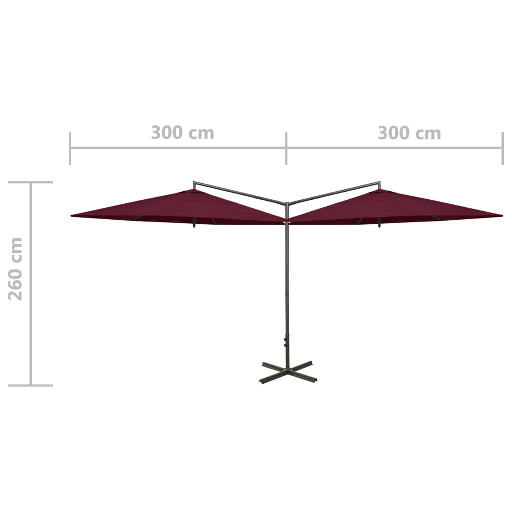 vidaXL Dvigubas sodo skėtis su plieniniu stulpu, raudonas, 600cm