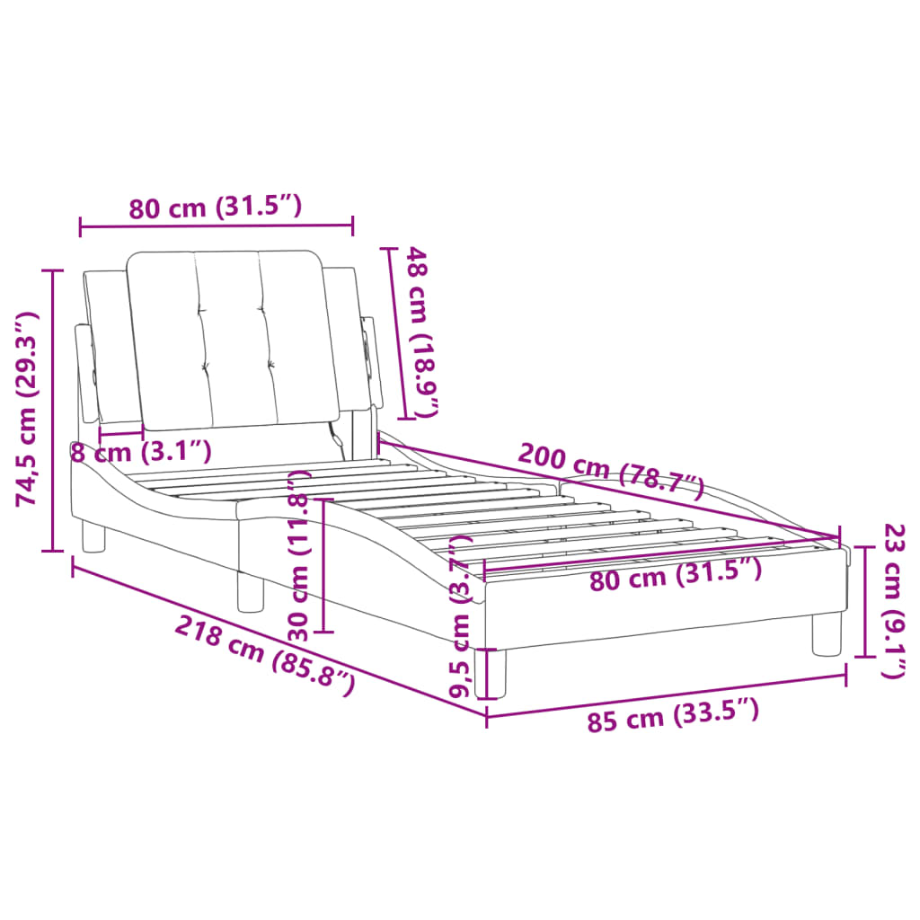 vidaXL Lovos rėmas su LED, juodas ir baltas, 80x200cm, dirbtinė oda