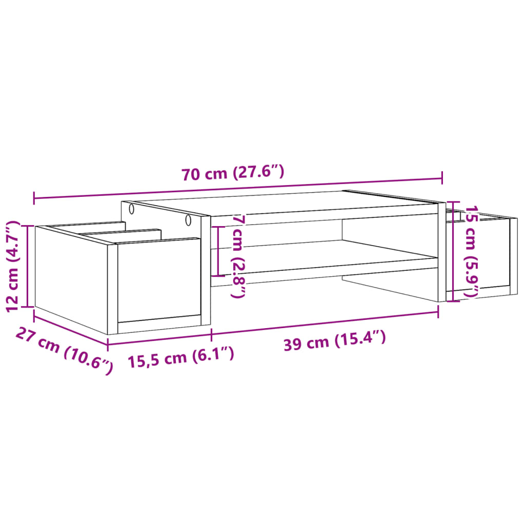 vidaXL Monitoriaus stovas su lentyna, medienos, 70x27x15cm, mediena