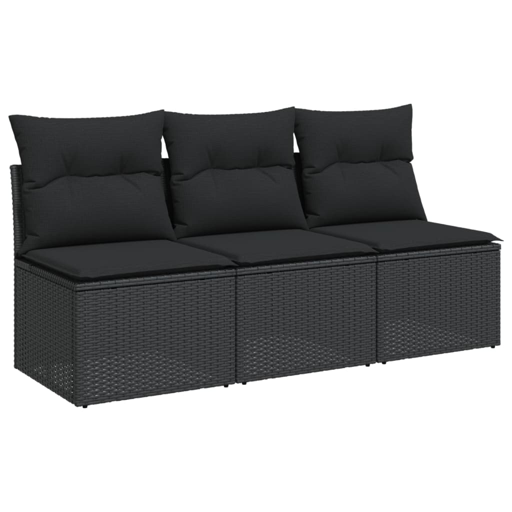 vidaXL Trivietė sodo sofa su pagalvėlėmis, juodos spalvos, poliratanas