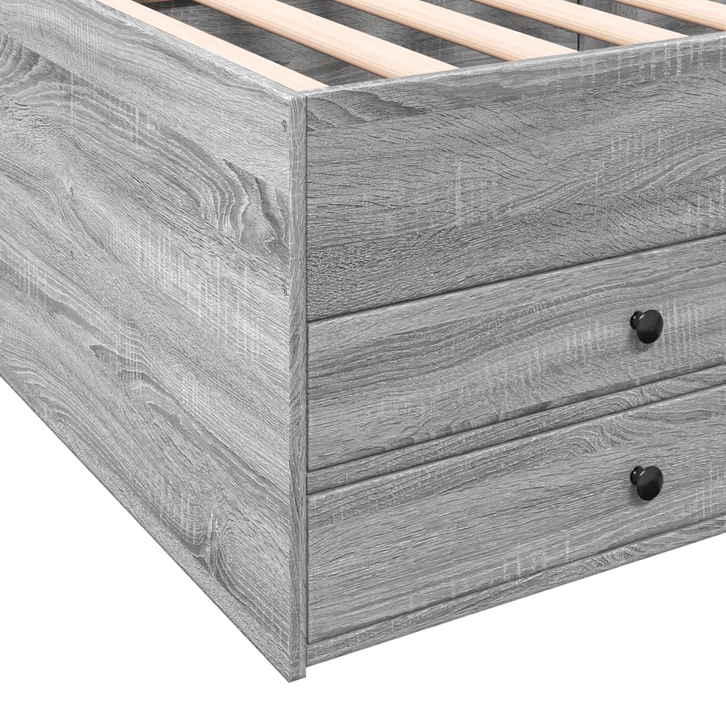 vidaXL Lova su stalčiais, pilka ąžuolo, 75x190cm, apdirbta mediena