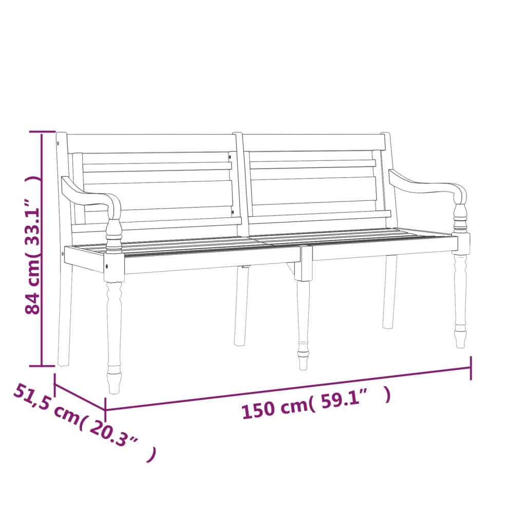 vidaXL Batavia suoliukas su antracito pagalvėle, 150cm, tikmedis