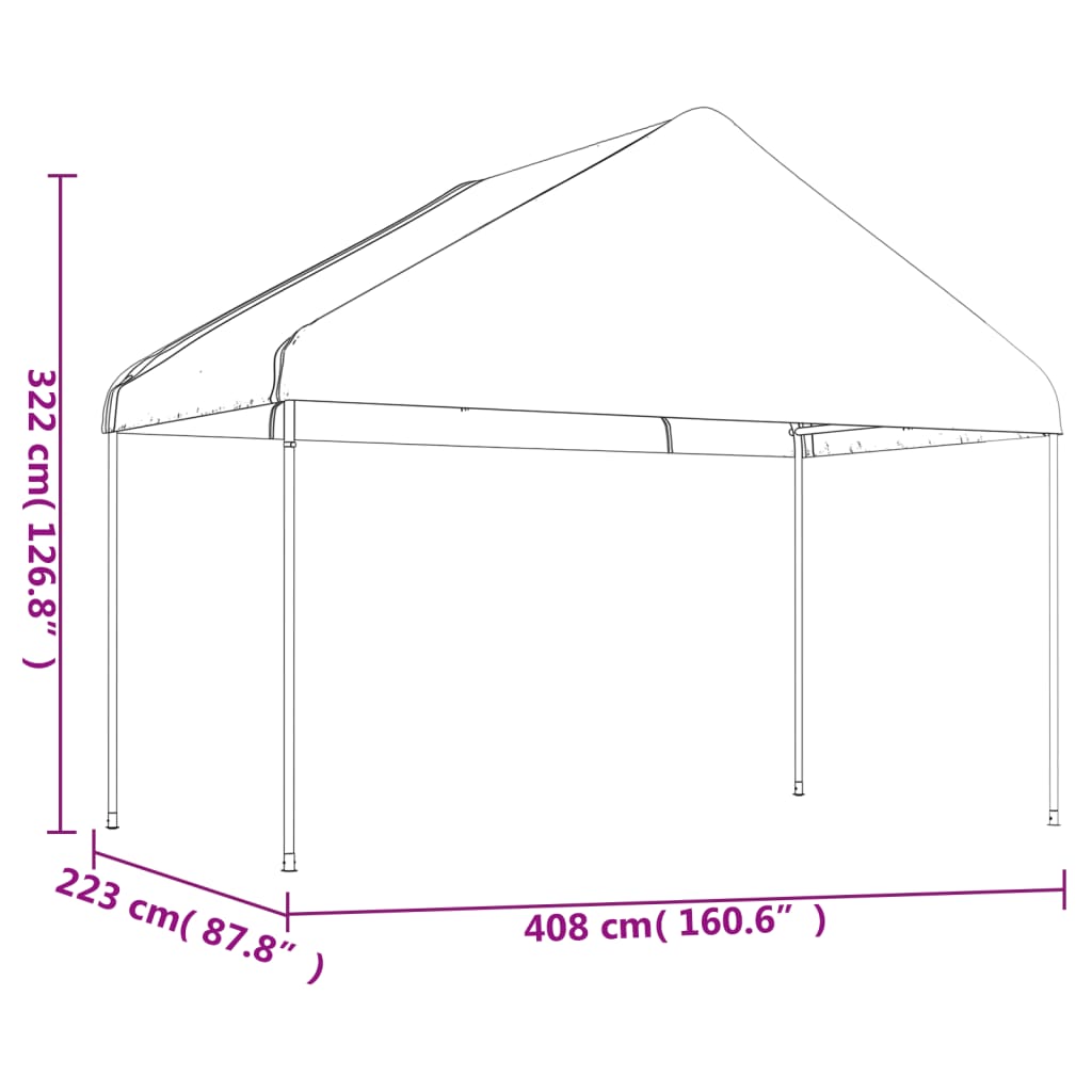 vidaXL Pavėsinė su stogu, balta, 13,38x4,08x3,22m, polietilenas