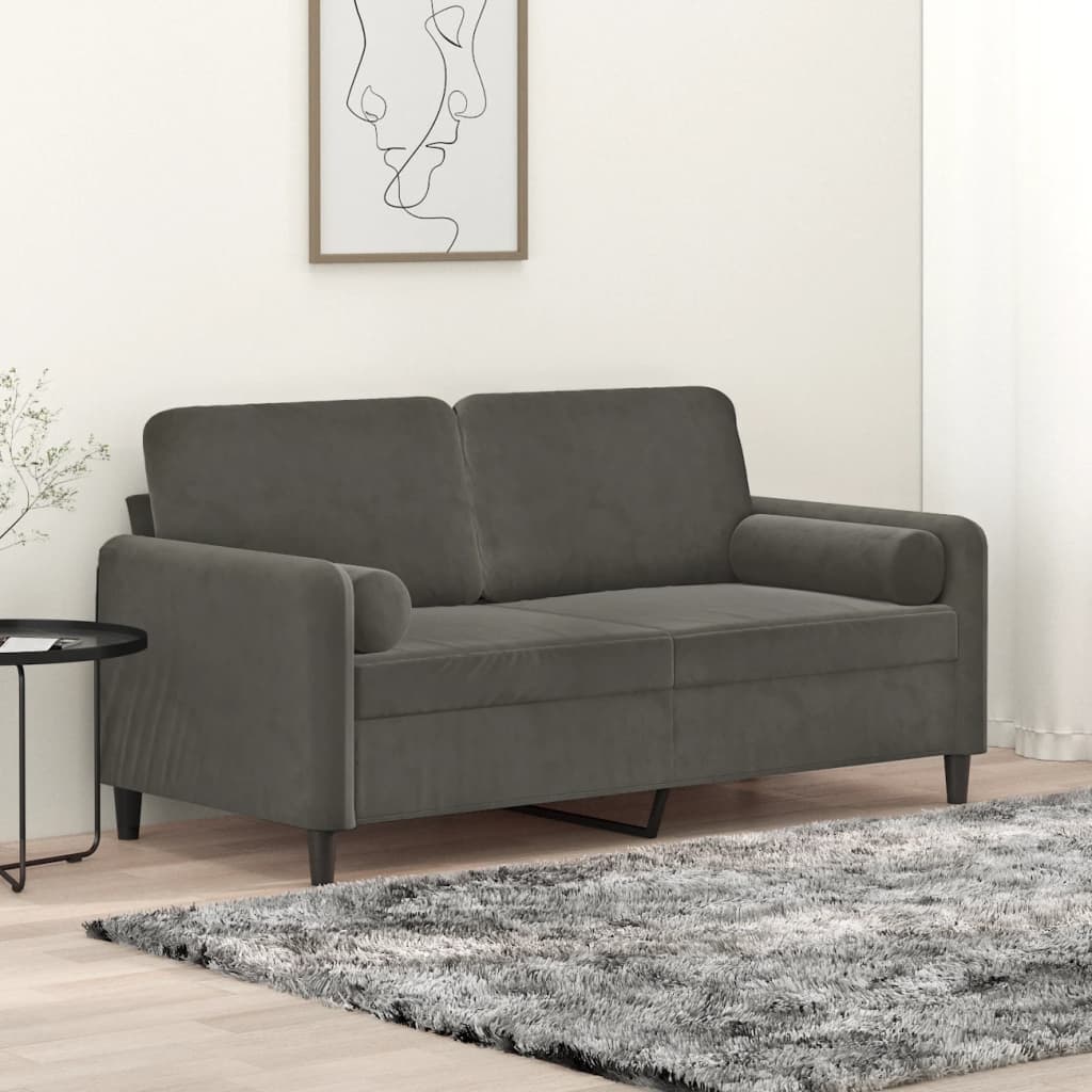 vidaXL Dvivietė sofa su pagalvėmis, tamsiai pilka, 140cm, aksomas