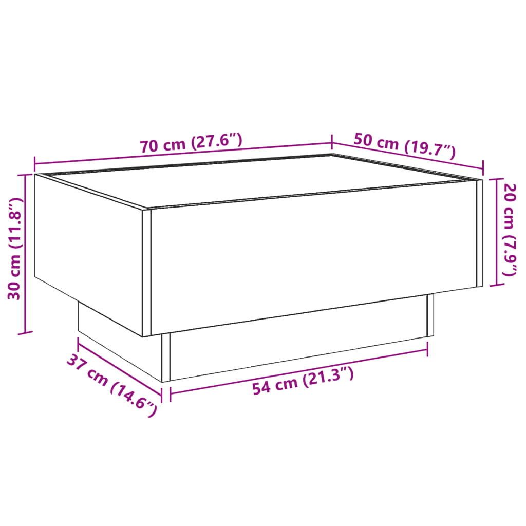 vidaXL Kavos staliukas su LED, ąžuolo, 70x50x30cm, apdirbta mediena