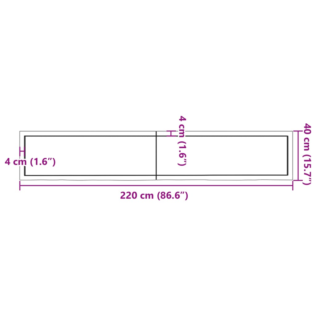 vidaXL Vonios stalviršis, tamsiai rudas, 220x40x(2–4)cm, mediena