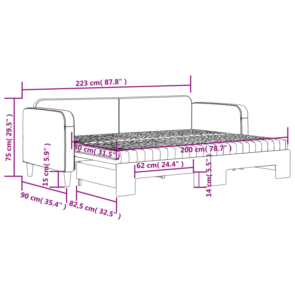 vidaXL Lova su ištraukiama dalimi/čiužiniu, kreminė, 80x200cm, audinys