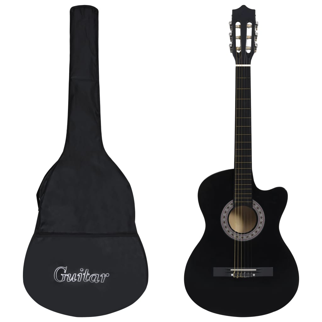 vidaXL Klasikinės gitaros rinkinys, 12 dalių, juodas, 38", 6 stygos