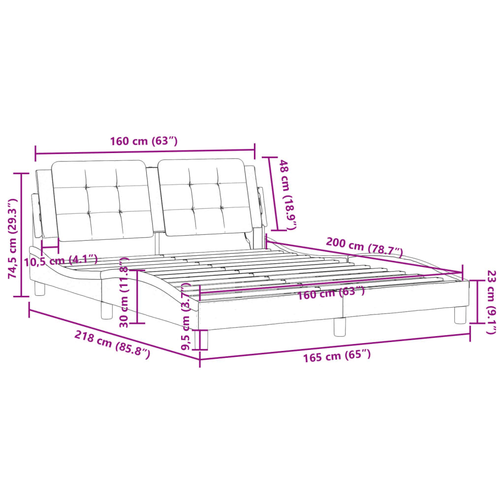 vidaXL Lovos rėmas su LED, baltas ir juodas, 160x200cm, dirbtinė oda