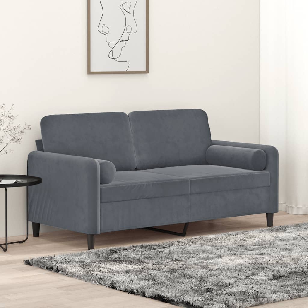 vidaXL Dvivietė sofa su pagalvėlėmis, tamsiai pilka, 140cm, aksomas