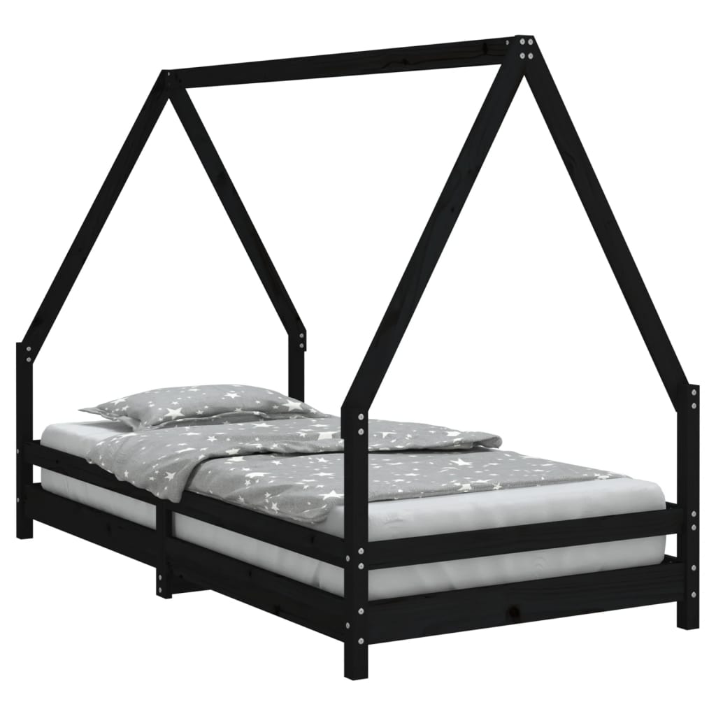 vidaXL Vaikiškos lovos rėmas, juodas, 90x190cm, pušies masyvas