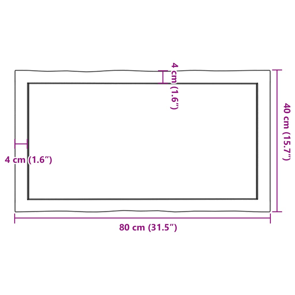 vidaXL Stalviršis, 80x40x(2-4) cm, medienos masyvas, su gyvu kraštu