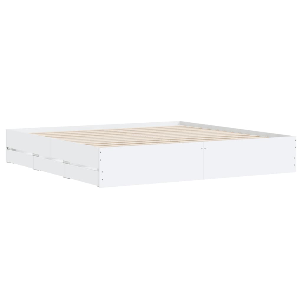 vidaXL Lovos rėmas su stalčiais, baltas, 200x200cm, apdirbta mediena