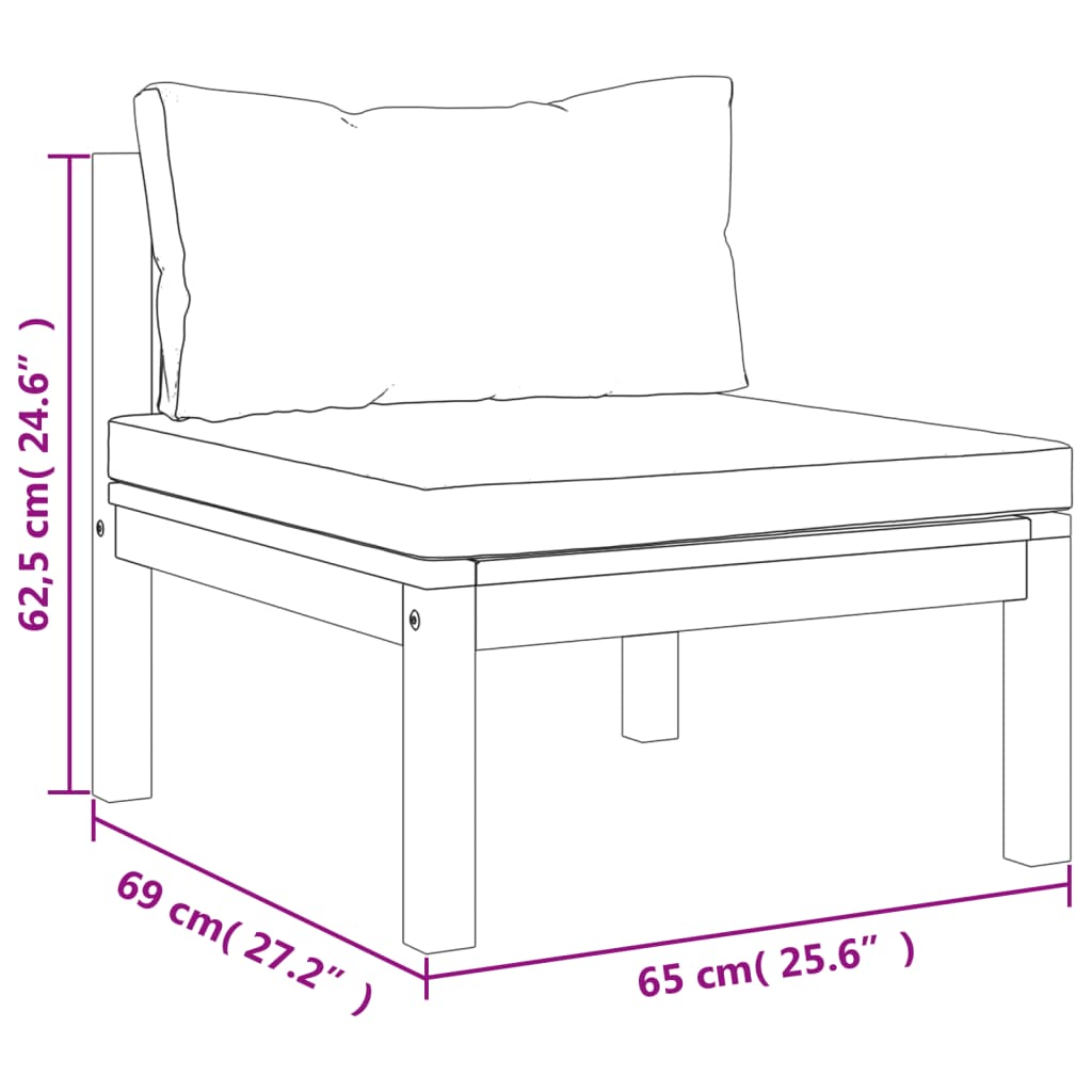 vidaXL Trivietė sodo sofa su kreminėmis pagalvėlėmis, akacijos masyvas